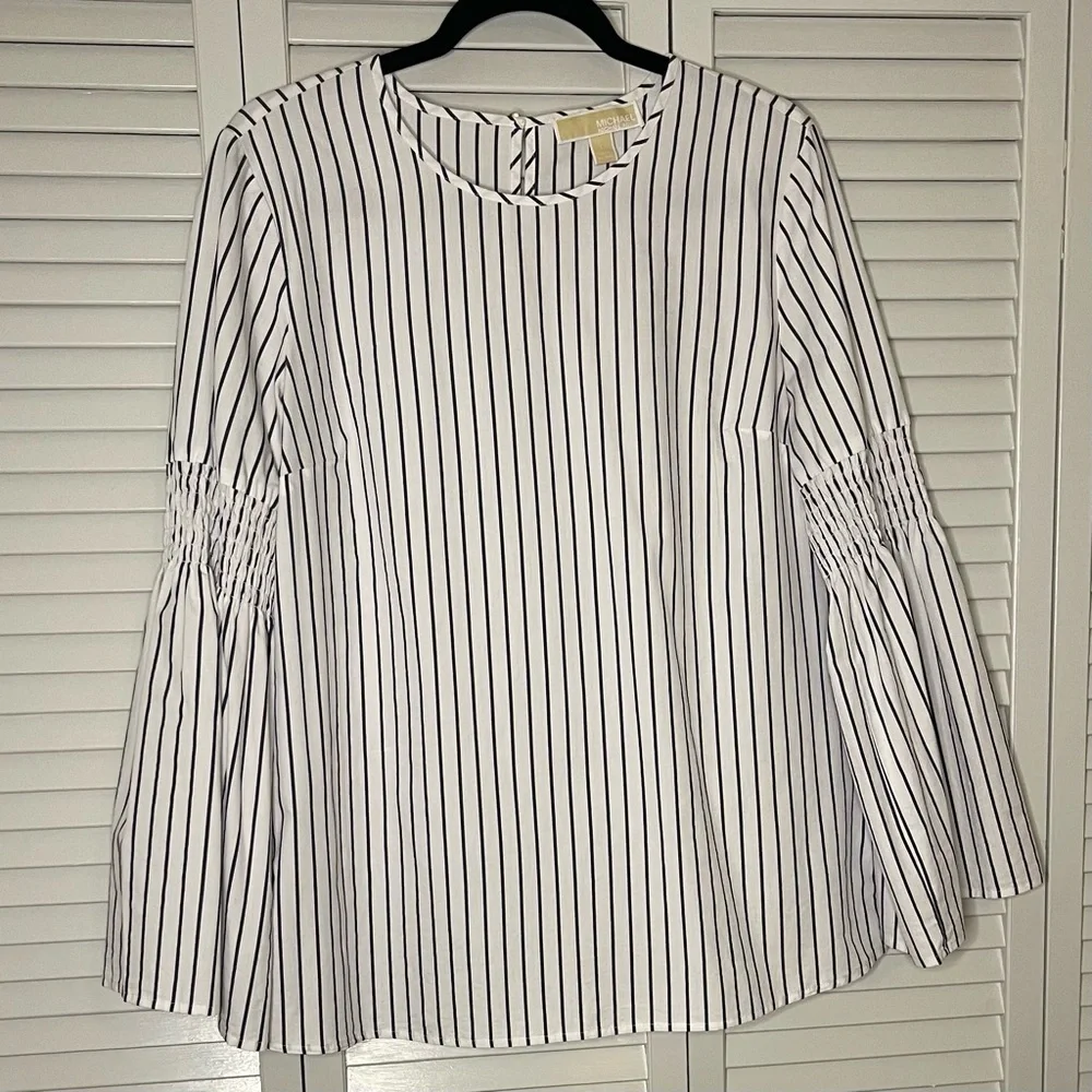 Michael Kors Bell Sleeve Blue and White Striped Blouse